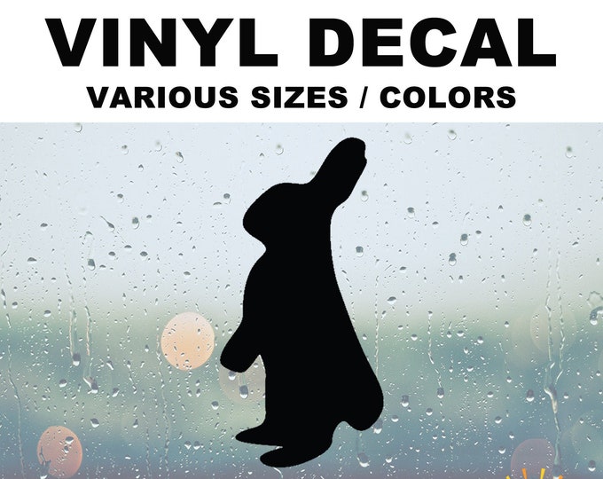 Rabbit Silhouette Vinyl Decal Various Sizes and Colors Die Cut Vinyl Decal also in Cool Chrome Colors!