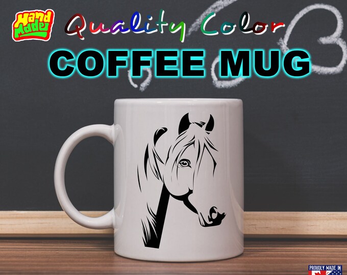 Horse Cute Funny Custom Personalized Coffee Mugs, printed on a 11 or 15 oz White Mug