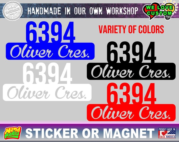 Custom Address 20MIL Magnet or Vinyl Sticker for front doors, mailboxes, garage doors various sizes up to 23 inches Die Cut