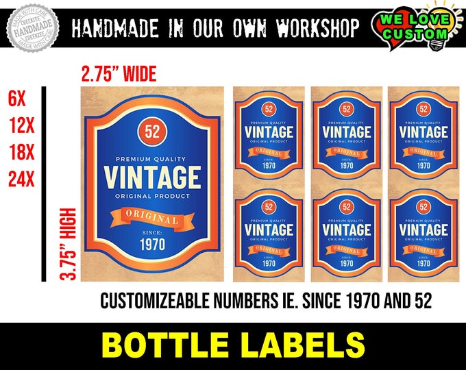 Custom Bottle Labels, 3.75" high by 2.75" wide, 6x, 12x, 18x, 24x in Matte Sticker, Waterproof Sticker, Waterproof Vinyl + optional laminate