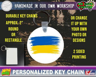 Ukraine color print key chain round or rectangle about 2" - double sided print same image or different from your own photos