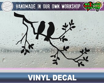 Birds on a branch Vinyl Decal Various Sizes and Colors Die Cut Vinyl Decal also in Cool Chrome Colors!