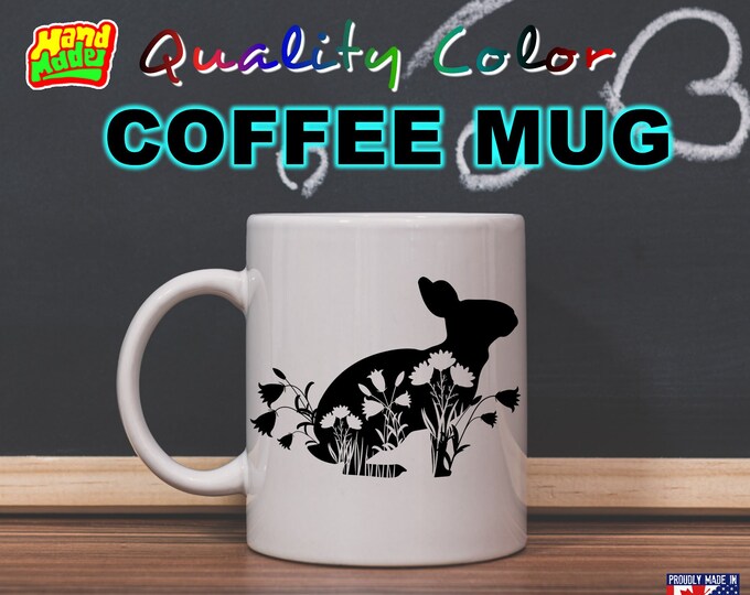 Rabbit Cute Funny Custom Personalized Coffee Mugs, printed on a 11 or 15 oz White Mug