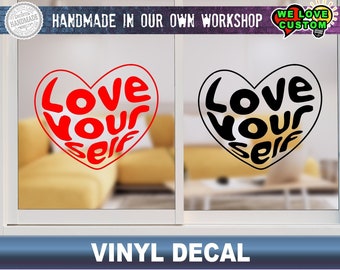 Love Yourself in Color Vinyl Decal Various Sizes, colors Die Cut Vinyl  in Cool Chrome Colors!