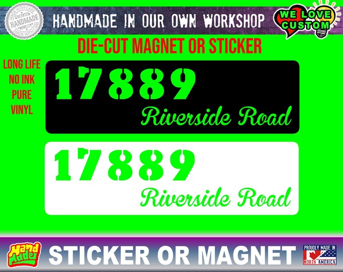 1X Custom Address 20MIL Magnet or Vinyl Sticker for front doors, mailboxes, garage doors various sizes up to 23 inches Die Cut
