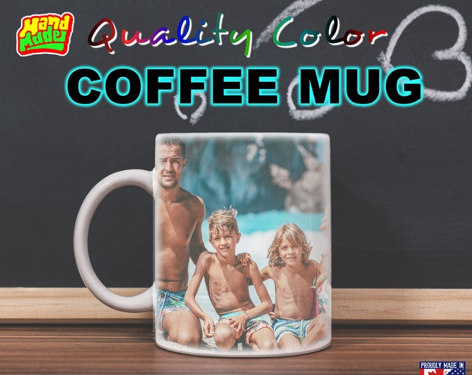 Custom Personalized Coffee Mugs, Your photo, image or text printed on a 11 oz or 15 oz White Mug
