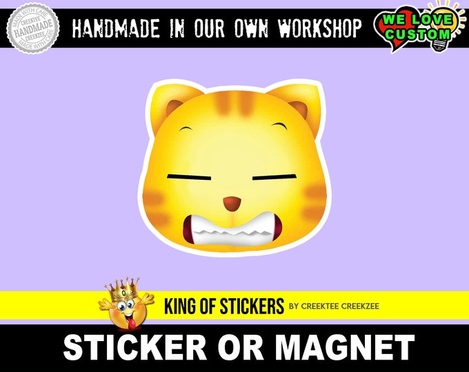 Cat Smiling Die-Cut sticker or magnet in various widths, 3" to 9"