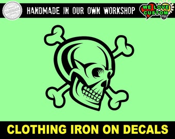 Skull Iron On DIY Vinyl Decal - various sizes and colors - colours