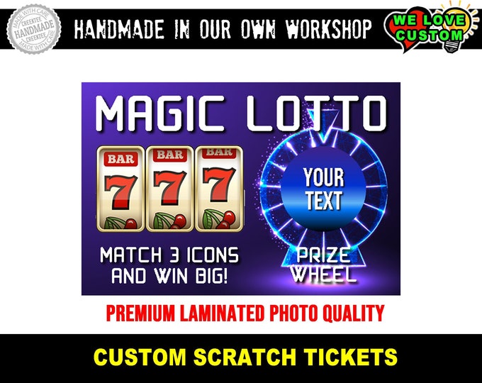 Your Image Icon and Custom Text Fun Faux Lottery Ticket Simulation Scratch Tickets 3.75" x 2.5" Laminated, 2, 5, 10, 20 options available.