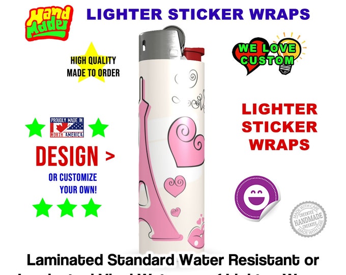 2X Whimsical Paris Large Lighter Sticker Wrap Cool Design or custom, laminated for long durability, Sticker Wrap Only