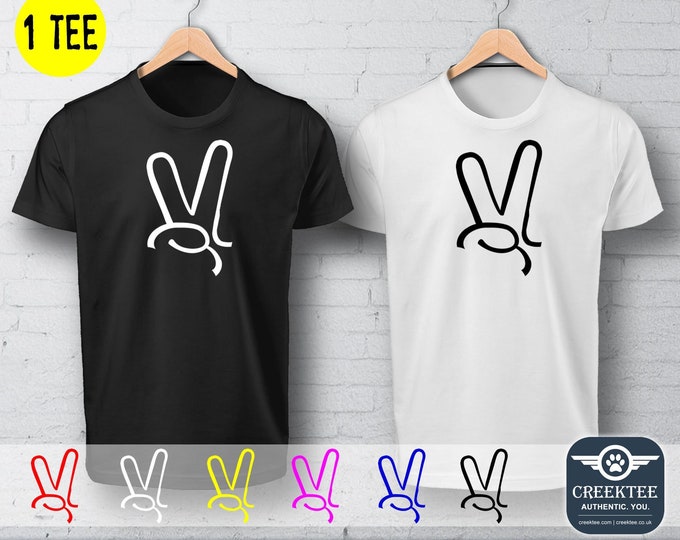 Vinyl Print Peace Fingers T-shirt Unisex Funny t-shirt, fun tshirt, Customize your tee. Ask us! - 1 T-Shirt of your color and vinyl color