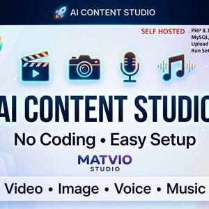 Script PHP para AI Content Studio: Generador de texto a imagen, vídeo, voz y música + Seguimiento de costes / Sin necesidad de programación / Fácil instalación / API de Pixazo