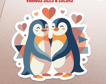 Penguins in Love Die-Cut Vinyl Sticker, Magnet or Window Cling in Various Sizes, UV Laminate Coating
