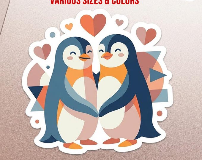Penguins in Love Die-Cut Vinyl Sticker, Magnet or Window Cling in Various Sizes, UV Laminate Coating