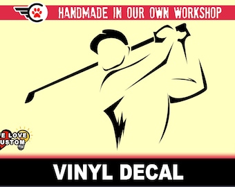 Golfer Vinyl Decal Various Sizes and Colors Die Cut Vinyl Decal also in Cool Chrome Colors