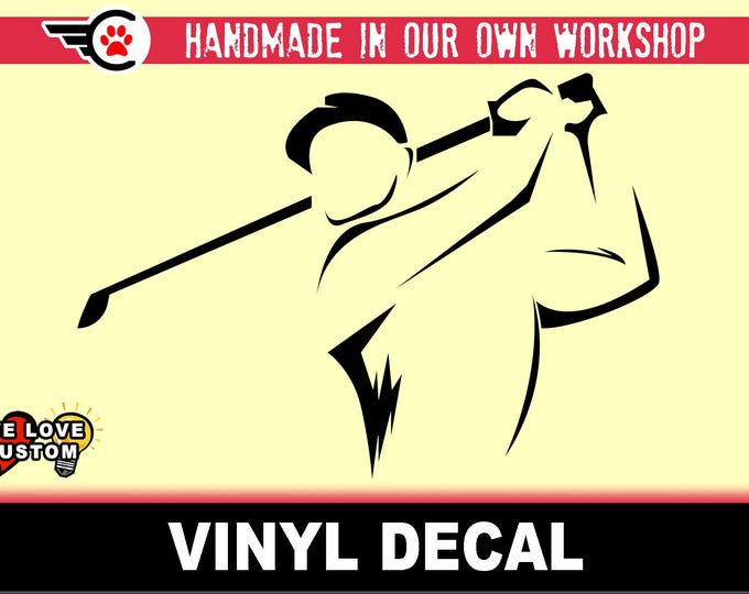 Golfer Vinyl Decal Various Sizes and Colors Die Cut Vinyl Decal also in Cool Chrome Colors
