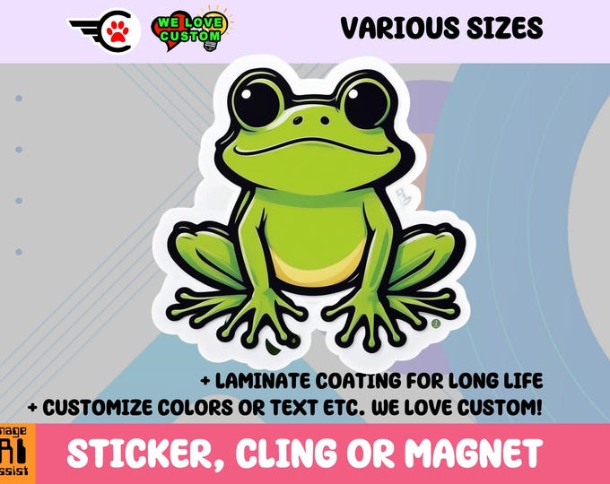 Frog Vinyl Sticker, Magnet or Window Cling in Various Sizes