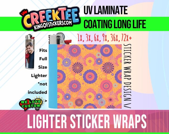 Fun Design 3x Lighter Sticker Wraps, OR your photo, text, or images,  bundles available, with laminate coating. 3x, 6x, 9x, 18x, 36+