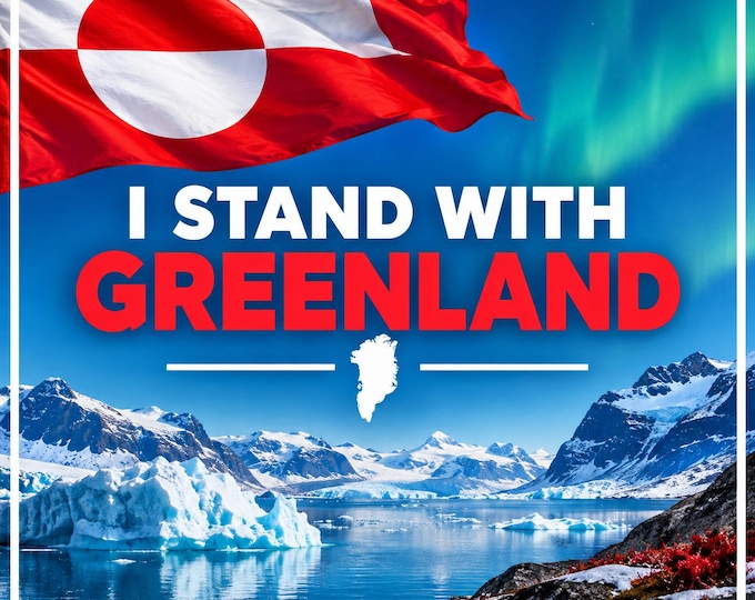 I Stand With Greenland Square Bumper Sticker, Magnet, Vinyl Sticker or Window Cling, UV Laminate Coating, laptop, water bottle