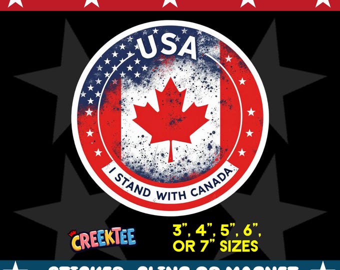 Canada USA Friendship Round Bumper Sticker, Magnet, Vinyl Sticker or Window Cling, UV Laminate Coating, laptop, water bottle