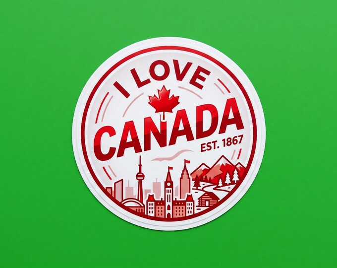I Love Canada Bumper Sticker, Magnet, Vinyl Sticker or Window Cling, UV Laminate Coating
