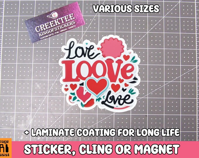 Love Vinyl Sticker, Magnet or Window Cling in Various Sizes with Laminate Coating