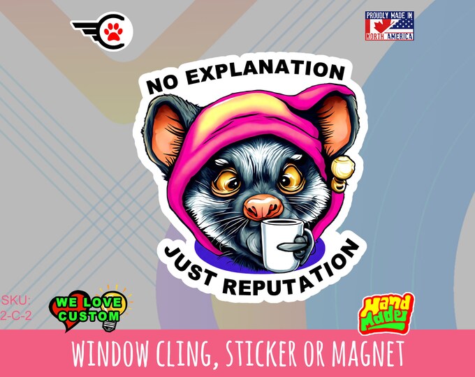 No explanation just reputation Racoon Vinyl sticker , window cling or magnet in various sizes plus uv laminate protection. Meme sticker