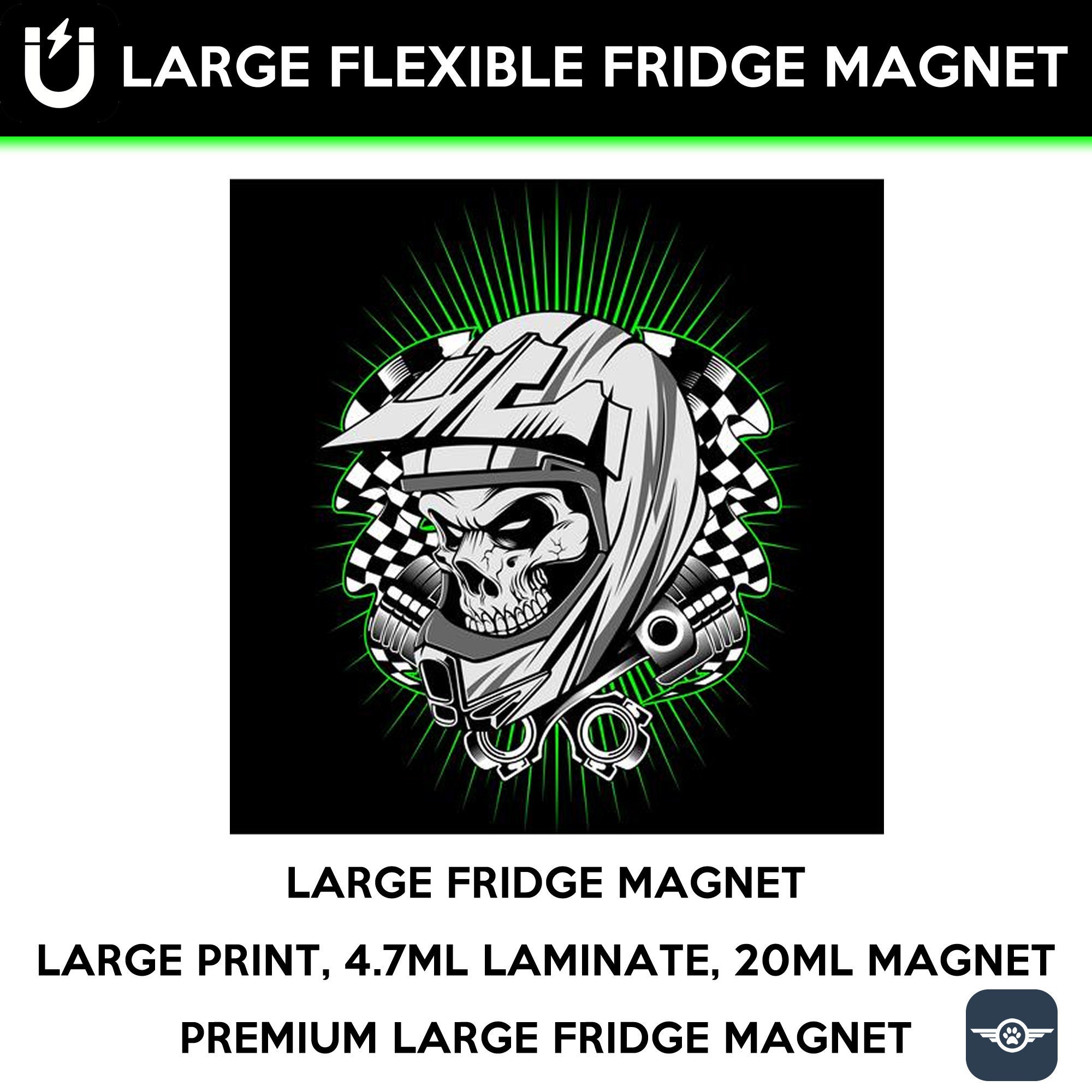 Skull and helmet large fridge magnet, large 6 1/2 x 6 1/2 inch premium fridge magnet that stands out. Skull and helmet large fridge magnet, large 6 1/2 x 6 1/2 inch premium fridge magnet that stands out.
