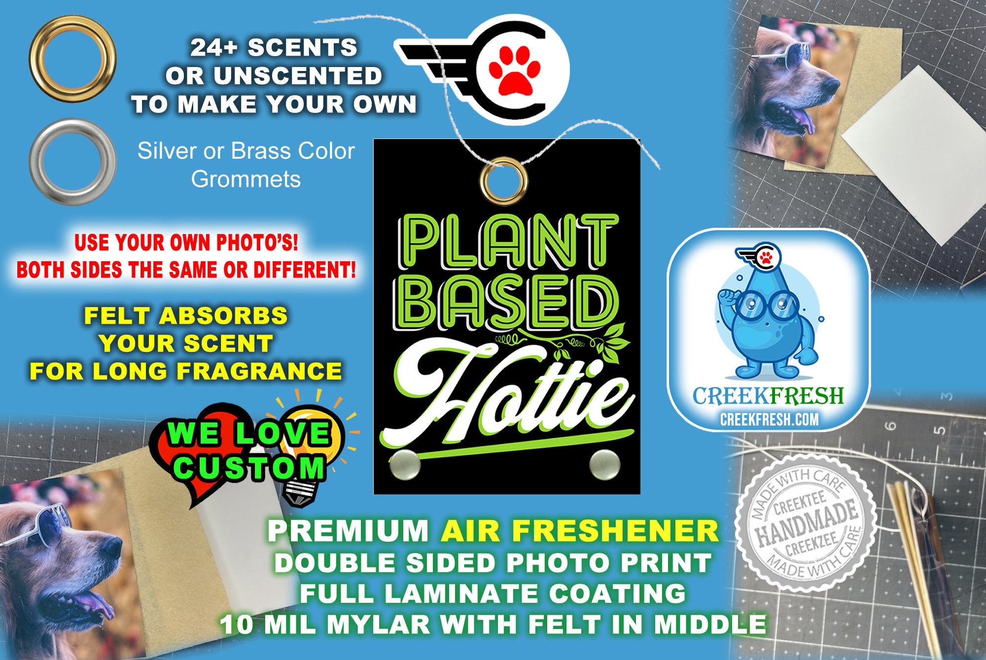 Plant Based Hottie Premium Air Freshener Color Photo Print with Felt middle for fragrance absorption -Scented or un-Scented - Double Sd.