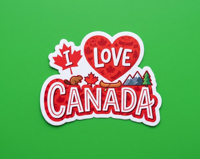 I Love Canada Bumper Sticker, Magnet, Vinyl Sticker or Window Cling, UV Laminate Coating