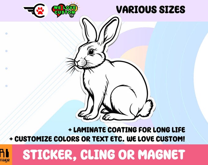 Rabbit Sticker, Magnet or Window Cling in Various Sizes