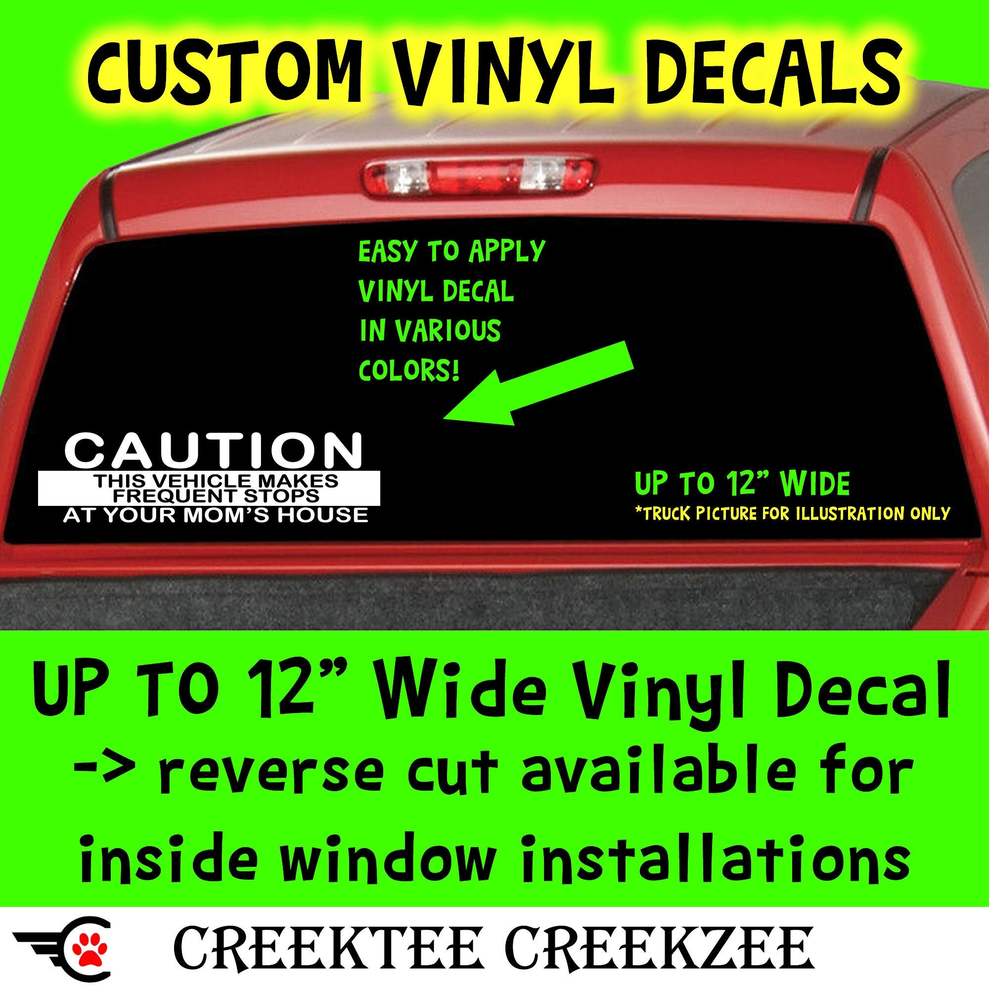 Caution this vehicle makes frequent stops at in Color Vinyl Decal Various Sizes and Colors Die Cut Vinyl Decal also in Cool Chrome Colors!