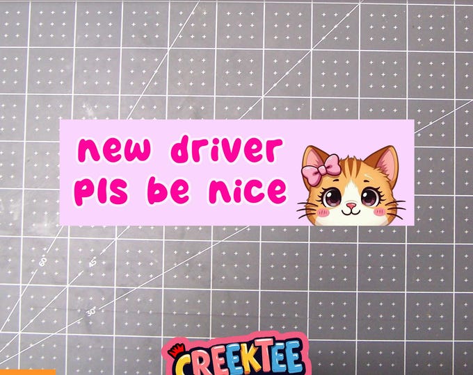 New Driver Pls Be Nice Cute Bumper Sticker, Magnet or Window Cling in Various Sizes Choose 10" for Standard Size