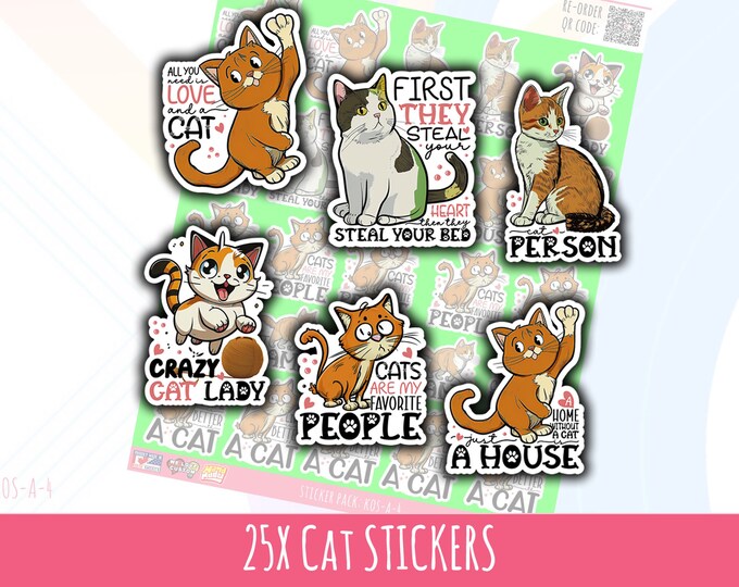 25 Cat Stickers - Sheet Stickers 1 inch x 1 inch Stickers