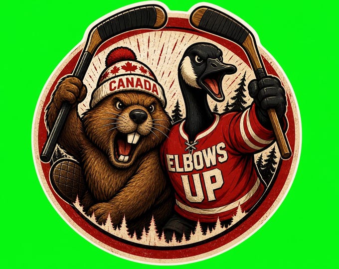 Proudly Canadian Round Elbows Up Bumper Sticker, Magnet, Vinyl Sticker or Window Cling, UV Laminate Coating