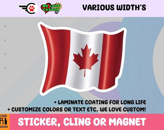 Canada Flag Vinyl Sticker, Magnet or Window Cling in Various Sizes