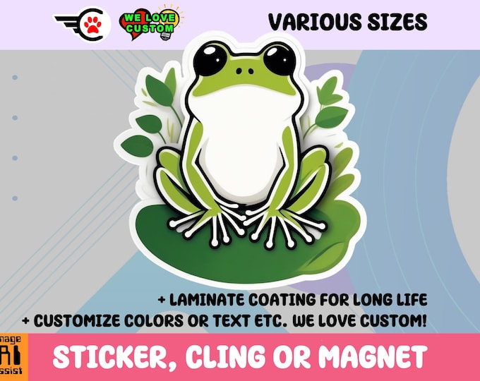 Frog Vinyl Sticker, Magnet or Window Cling in Various Sizes