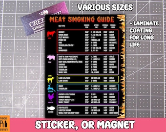 Meat Smoking Guide Magnet or Sticker in Laminate Coating, Various Heights...