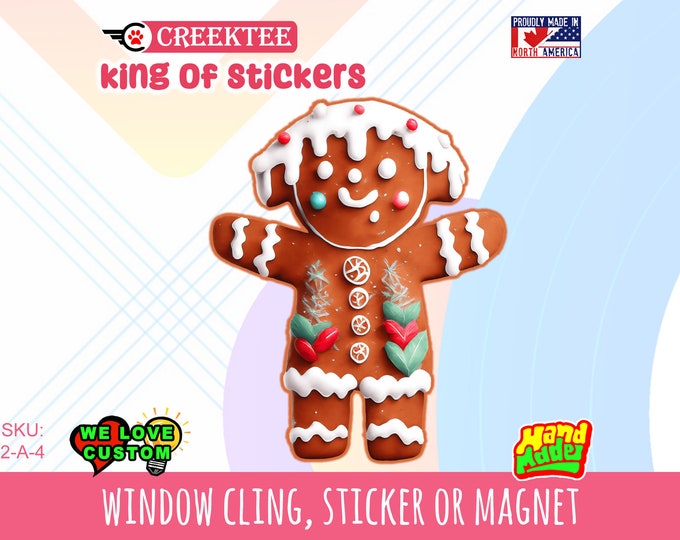 Gingerbread Person Vinyl sticker , window cling or magnet in various sizes from 3" to 7" with uv laminate protection