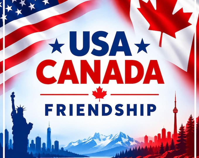 USA CANADA Friendship Square Bumper Sticker, Magnet, Vinyl Sticker or Window Cling, UV Laminate Coating, laptop, water bottle