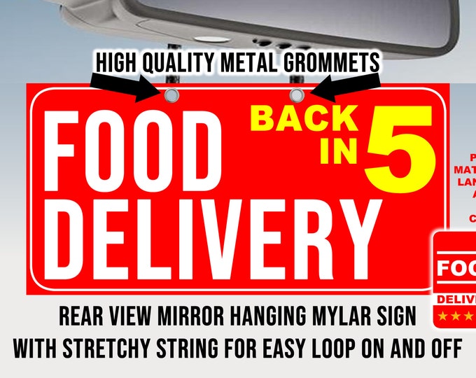 Combo 24 Stickers + Id Tag + Rear View Mirror Hanger Customizable Food Delivery Quality Print, Laminated With White Mylar Backing