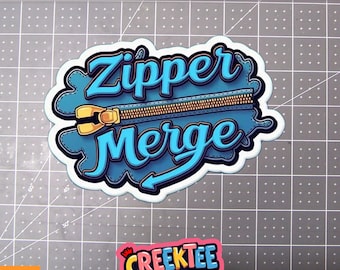 Zipper Merge Vinyl Sticker, Window Cling or Magnet in UV Laminate Coating