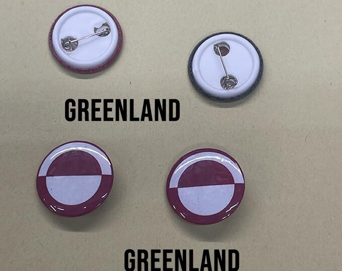 1" Greenland Flag Button, Pin plastic backing metal insert glossy protective coating