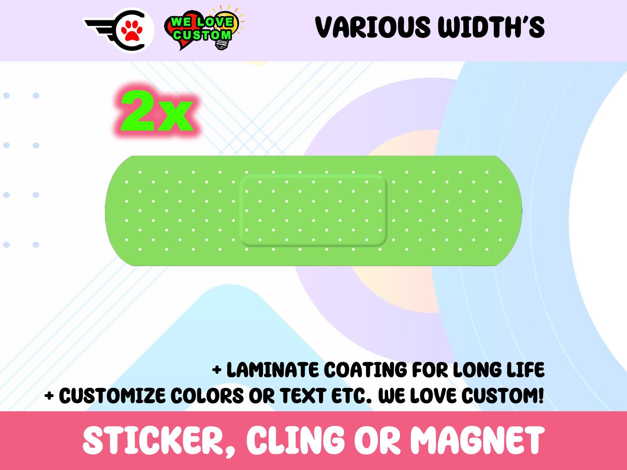 2x Bandage Lime Vinyl Bumper Sticker, Window Cling or Bumper Sticker Magnet in UV Laminate Coating Choose 10