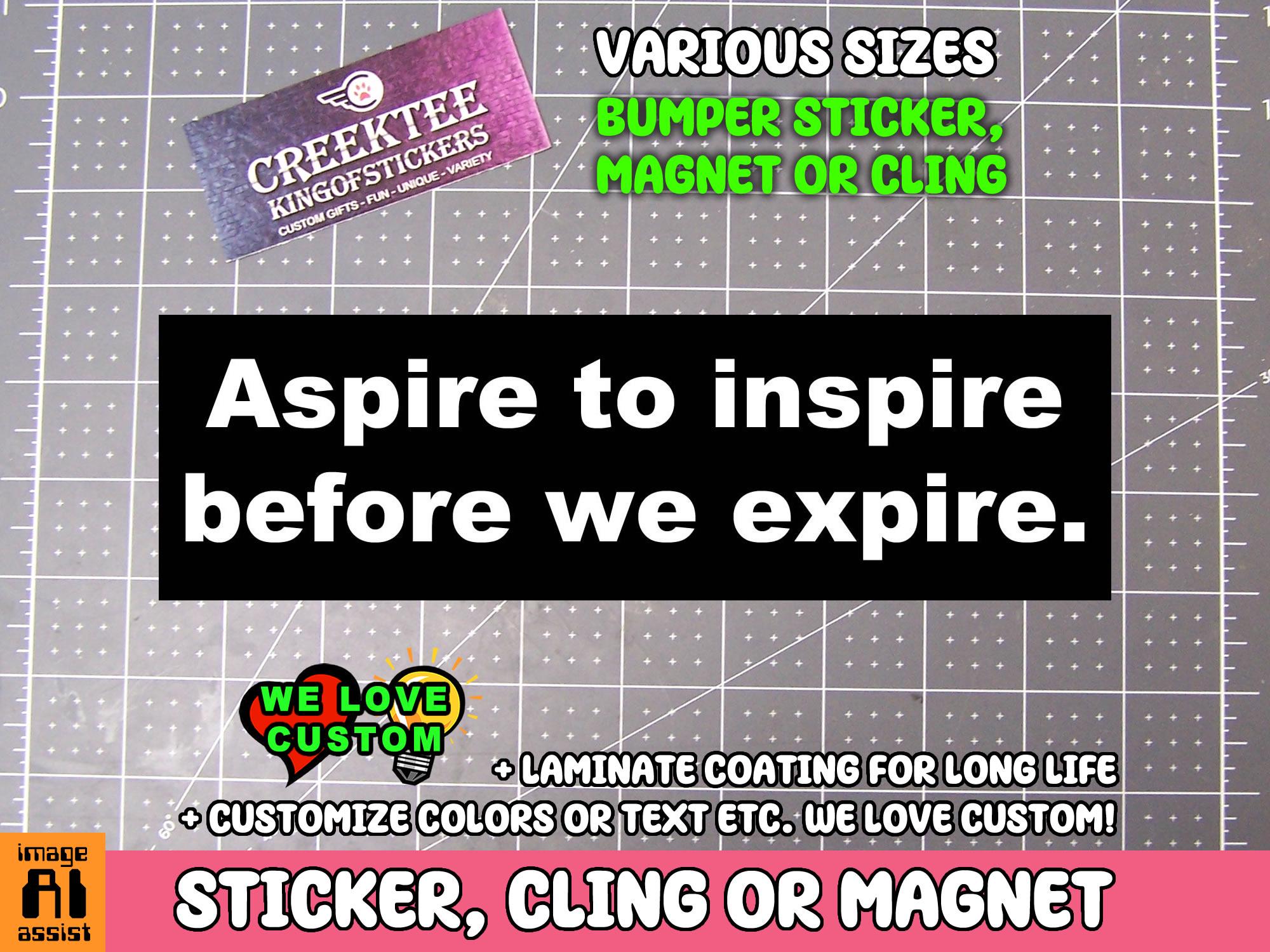 Aspire To Inspire Before We Expire Bumper Sticker, Magnet or Window Cling in Various Sizes Choose 10