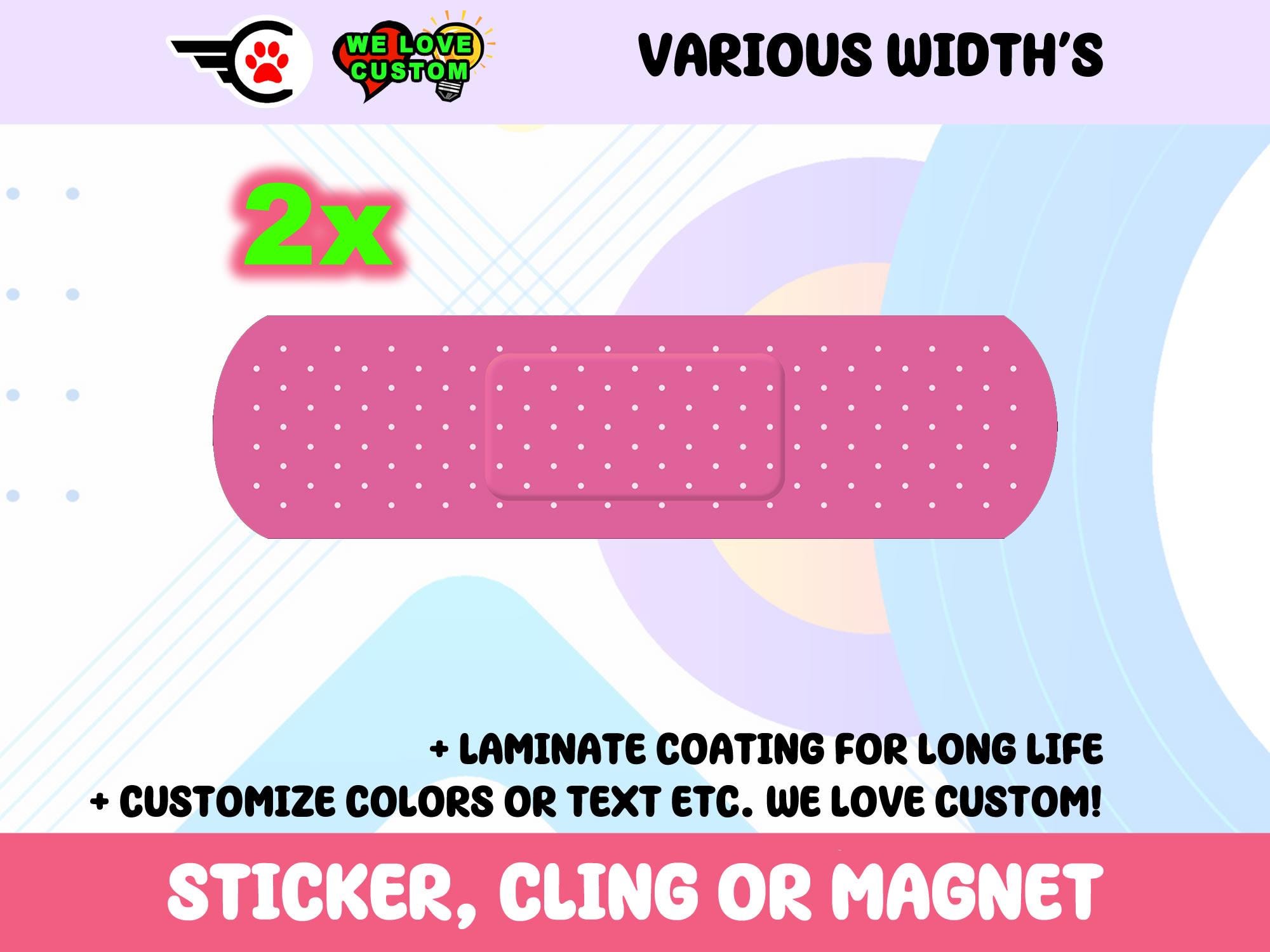 2x Bandage Pink Vinyl Bumper Sticker, Window Cling or Bumper Sticker Magnet in UV Laminate Coating Choose 10