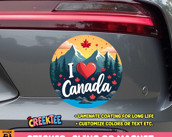 I Love Canada Bumper Sticker, Magnet, Vinyl Sticker or Window Cling, UV Laminate Coating, laptop, water bottle