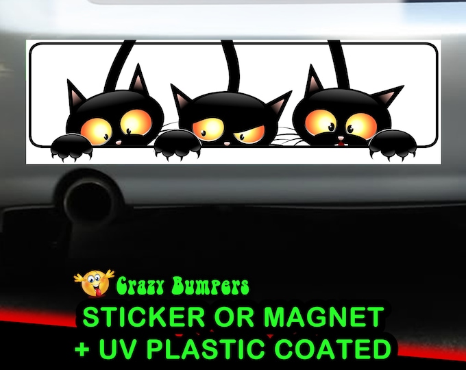 3 Cats Bumper Sticker 10 x 3 Bumper Sticker or Magnetic Bumper Sticker Available