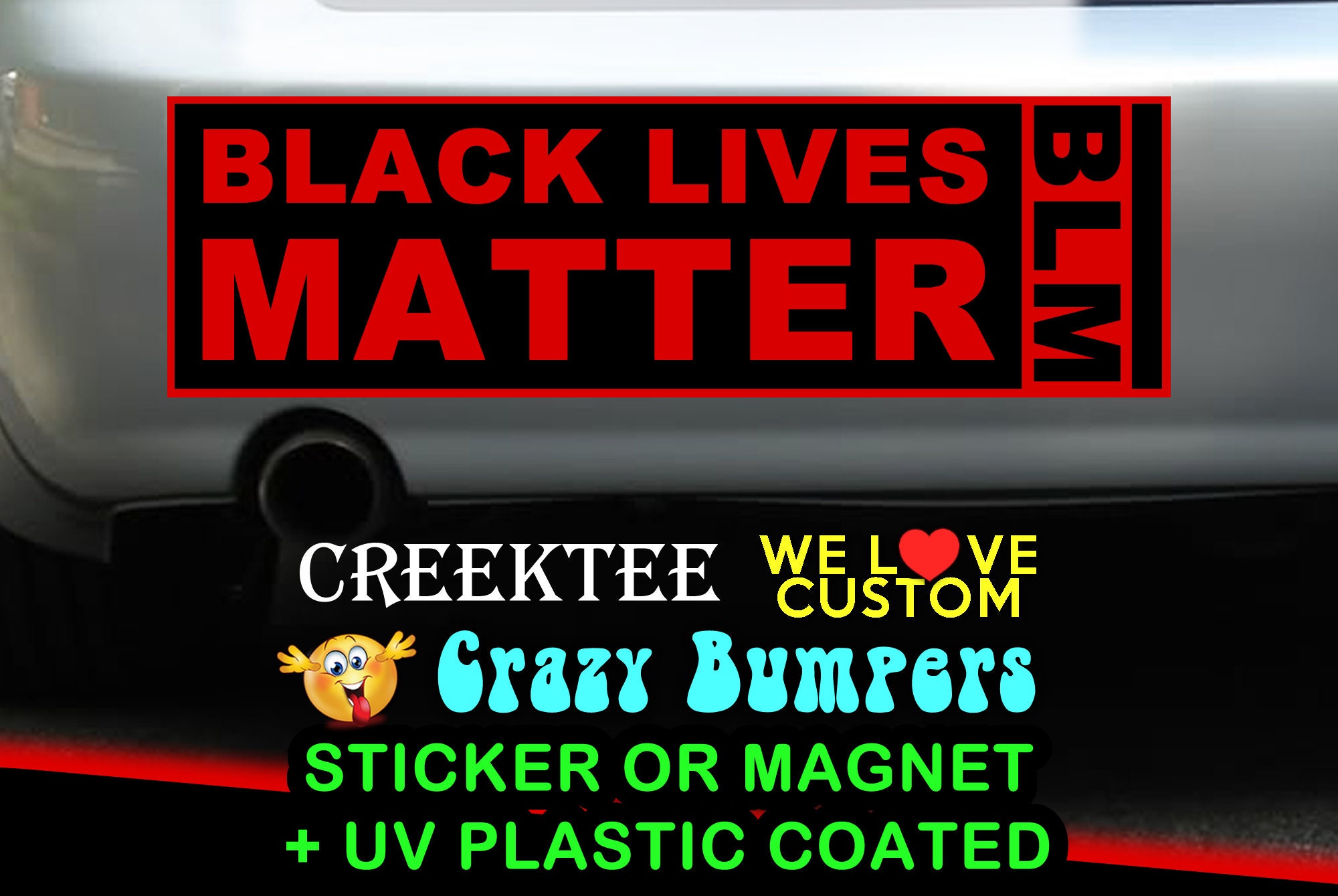 BLM Black Lives Matter with rising fist 9 x 2.7 or 10 x 3 Sticker Magnet or bumper sticker or bumper magnet
