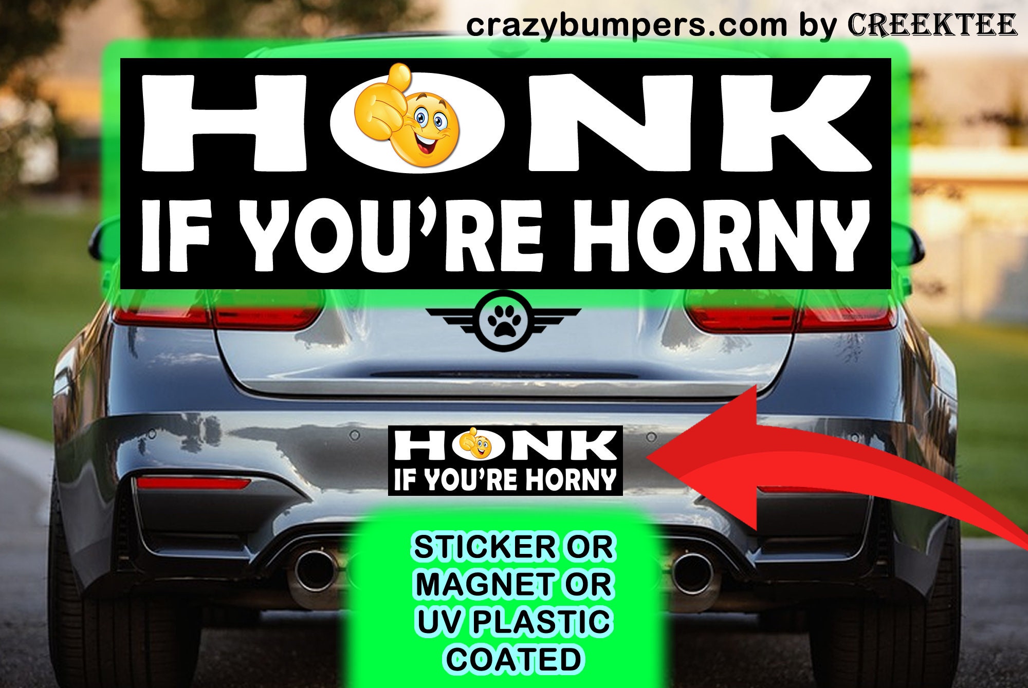 UV Protected Honk If You're Horny Emoji Bumper Sticker 10 x 3 Bumper Sticker or Magnetic Bumper Sticker Available UV Protected Honk If You're Horny Emoji Bumper Sticker 10 x 3 Bumper Sticker or Magnetic Bumper Sticker Available